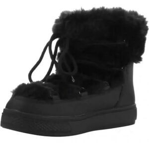 NWT Esprit 6, 7, 8, 9 Winola Black faux fur lace up side zip Ankle Booties boots